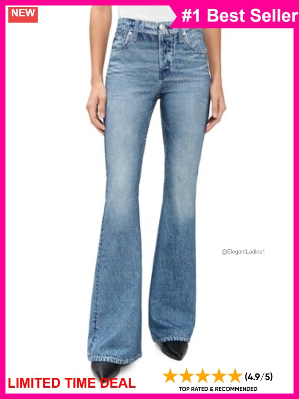 Wide Leg Stretch Jersey Jeans Loose Fit Mid Rise Full Length